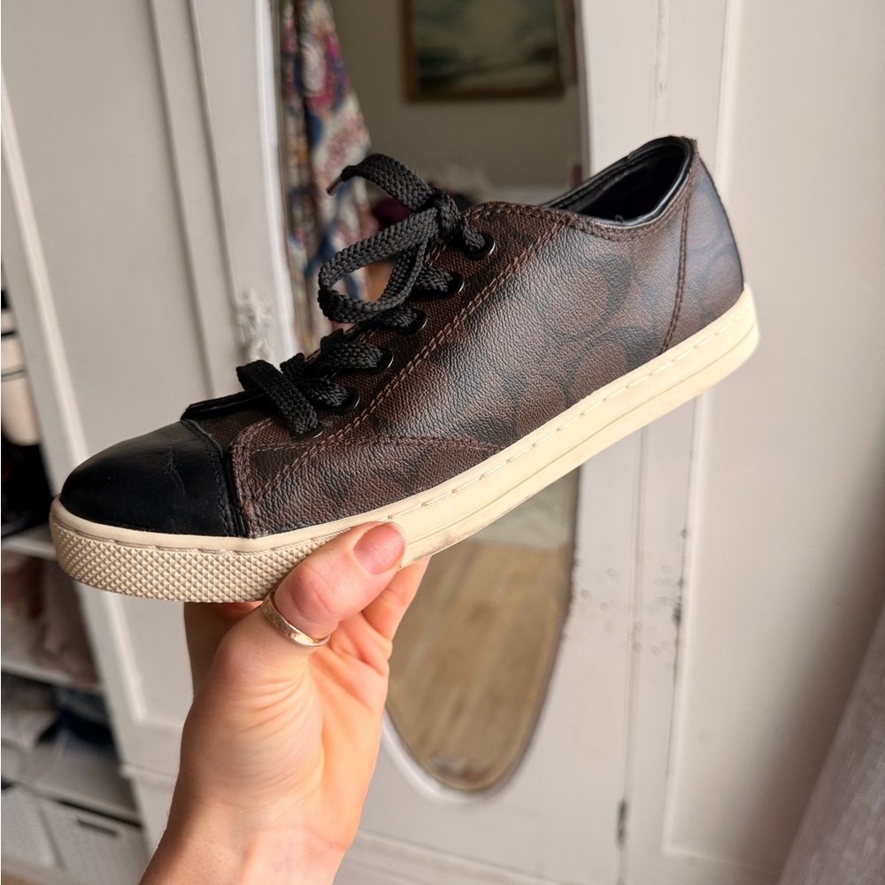 Coach Brown & Black Signature Lace-Up Sneaker